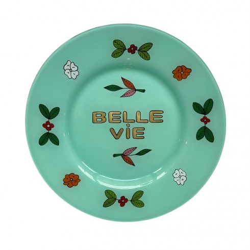 Hand painted green plate Belle vie