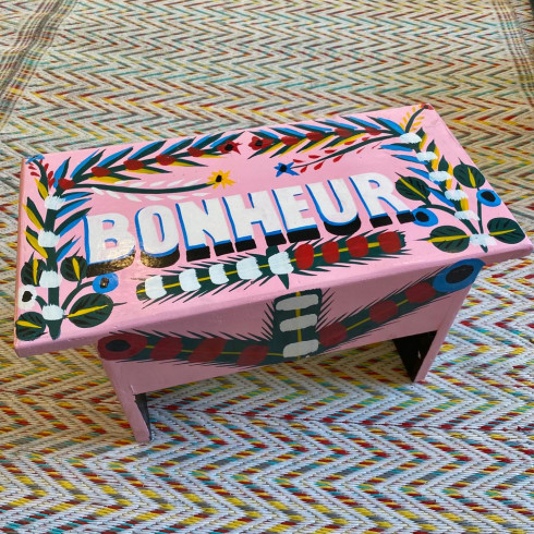 Love Stool, hand-painted, pink