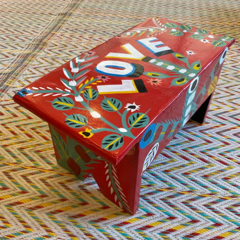 LOVE stool, hand painted, red