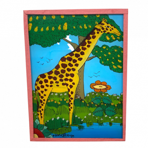 Peinture sous verre 12x16cm Girafe