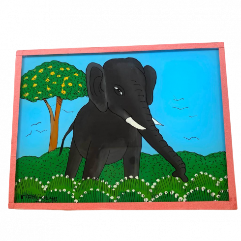 Peinture sous verre 16x12cm - Elephant