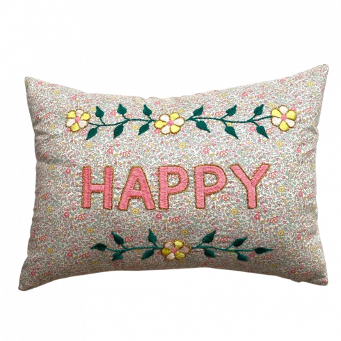 Embroidered cushion HAPPY