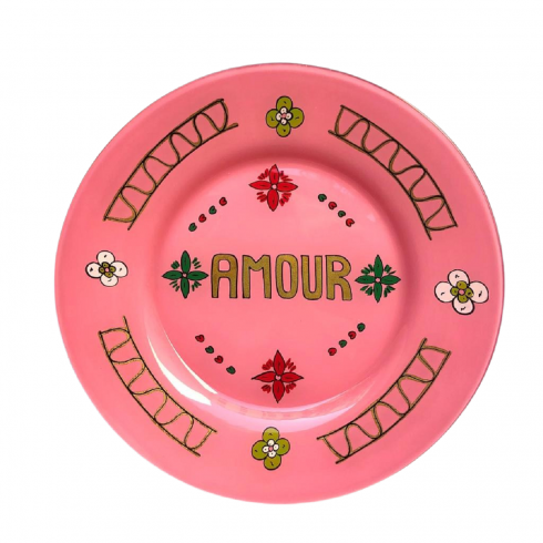 Hand painted pink Plate painted AMOUR
