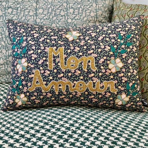 Embroidered cushion MON AMOUR