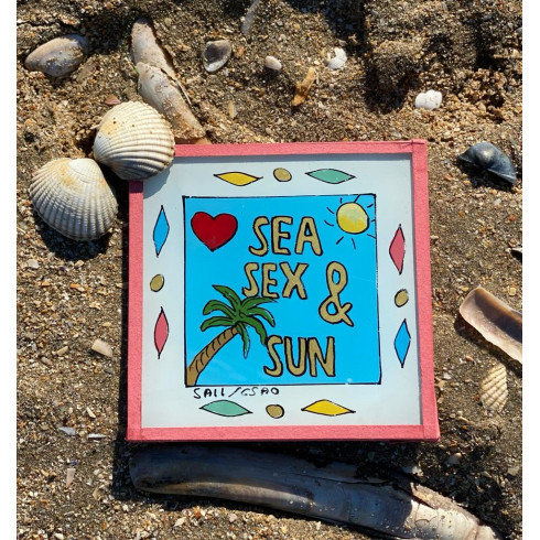 Painting under glass 10x10 Sea Sex & Sun