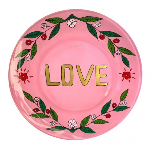 Dessert Hand painted plate - Pink LOVE