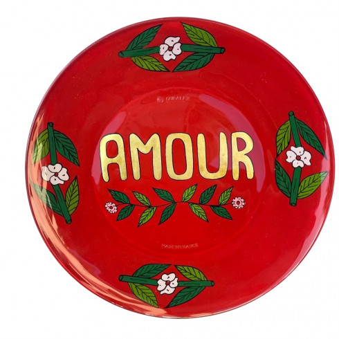 Dessert Hand painted plate - Red AMOUR