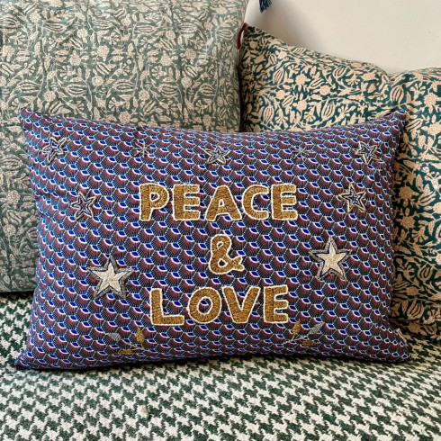 Embroidered cushion PEACE AND LOVE