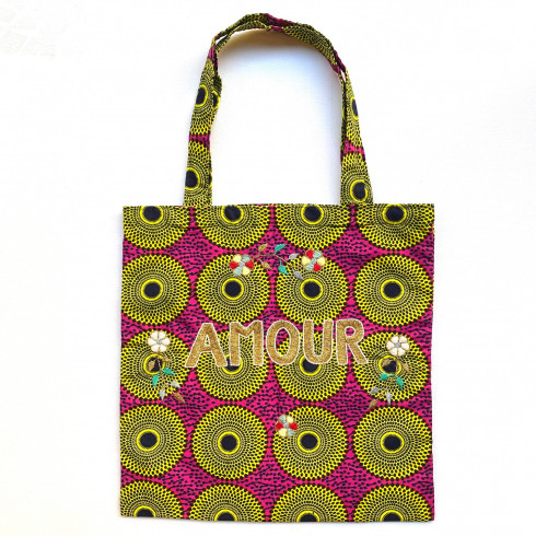Lisette embroidered wax bag AMOUR