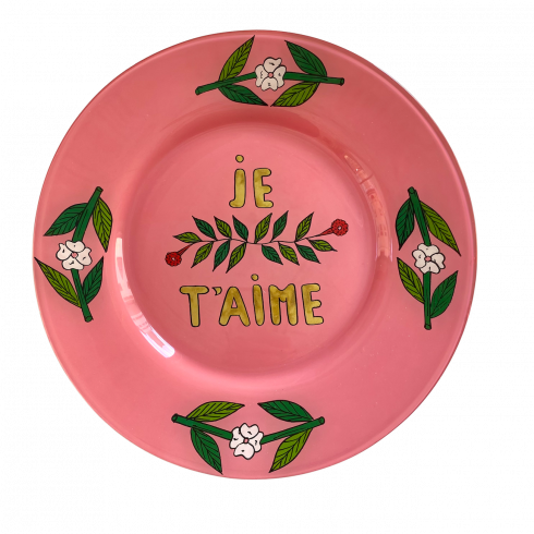 Hand-painted pink plate je t'aime