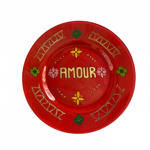 Hand painted red Plate painted AMOUR