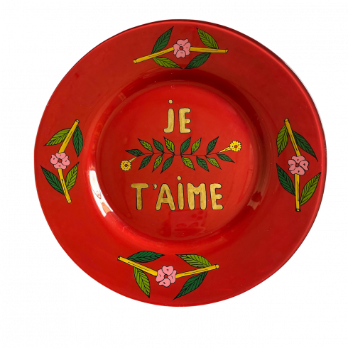 hand painted red plate JE T'AIME