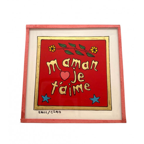 Painting under glass 10x10 cm - Maman...